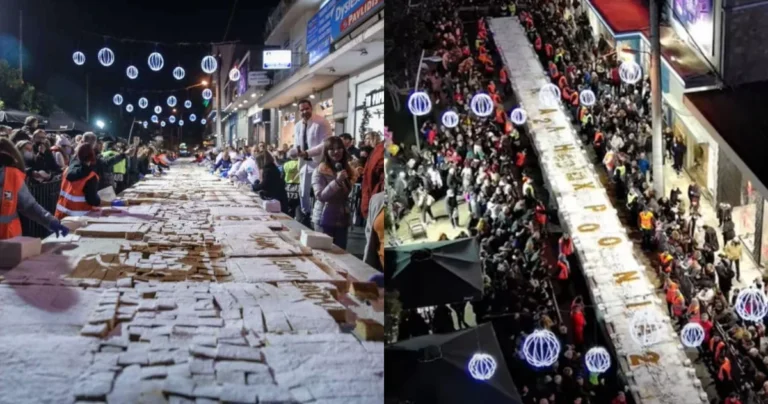 1 7 τόνοι, 50.000 κομμάτια, 200 φλουριά: Η βασιλόπιτα στο Περιστέρι έσπασε φέτος όλα τα ρεκόρ, δεν έμεινε ψίχουλο