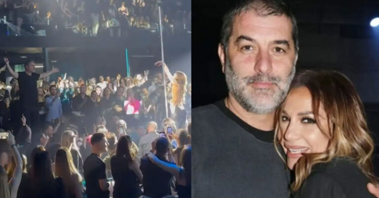 Με τα χέρια ψηλά: Η Βανδή τραγουδάει κοιτάζοντας τον Μπισμπίκη και αυτός την αποθεώνει