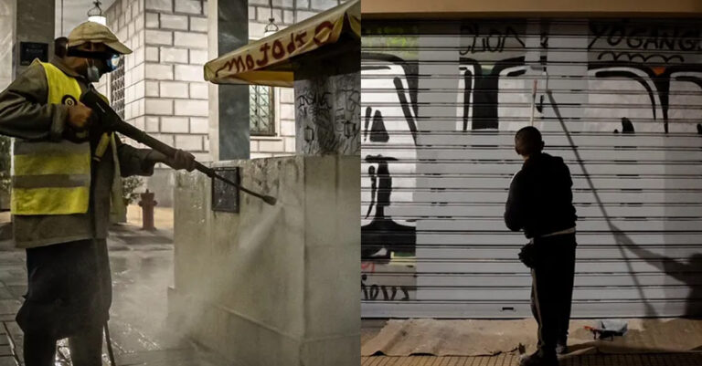 Επιχείρηση αντι-γκράφιτι «μαμούθ» σε δρόμους του ιστορικού εμπορικού κέντρου της Αθήνας