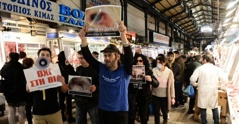 Βίγκαν έκαναν διαμαρτυρία στη Βαρβάκειο Αγορά και για τη σφαγή των ζωών