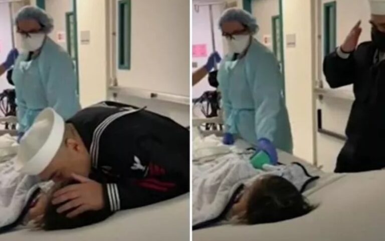Πατέρας ένστολος αποχαιρετά τον μικρό γιο του στρατιωτικά πριν δώσουν τα όργανα του για μεταμόσχευση