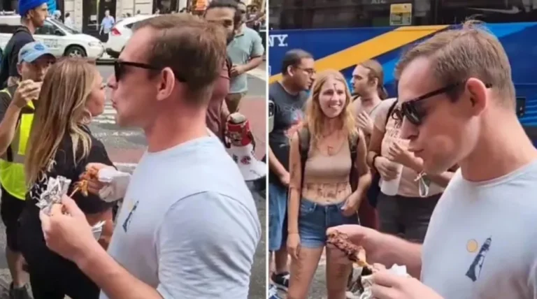 Άντρας καταβρόχθιζε σουβλάκια μπροστά σε vegan που διαδήλωναν και τους έκανε έξαλλους