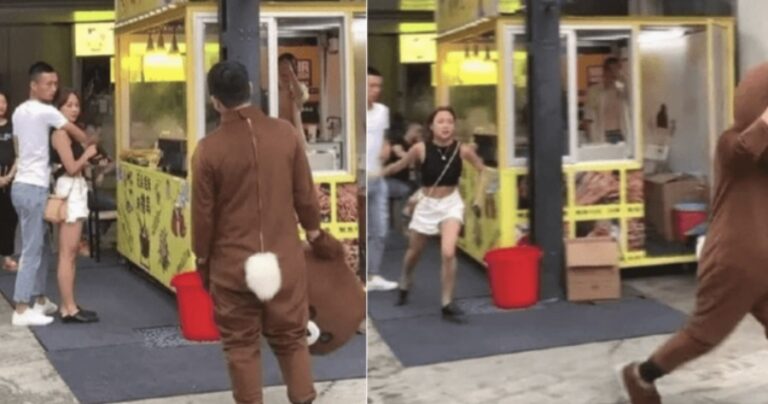 Tαξίδεψε για να της κάνει έκπληξη και την βρήκε αγκαλιά με τον εραστή της-Το χειρότερο απ’όλα; Ήταν ντυμένος αρκούδος!