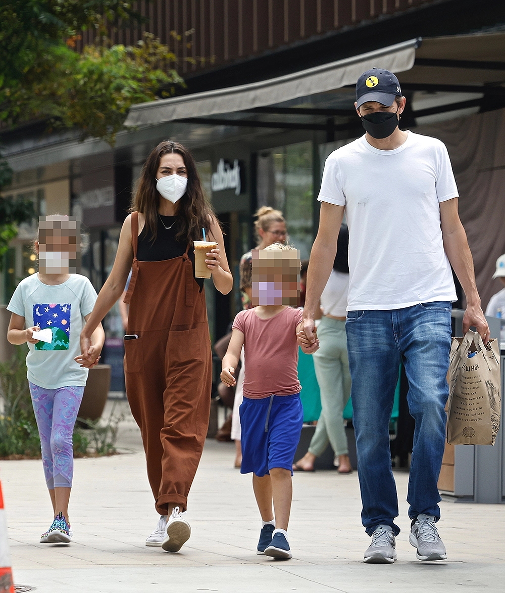 ashton kutcher mila kunis make grocery run with their kids backgrid