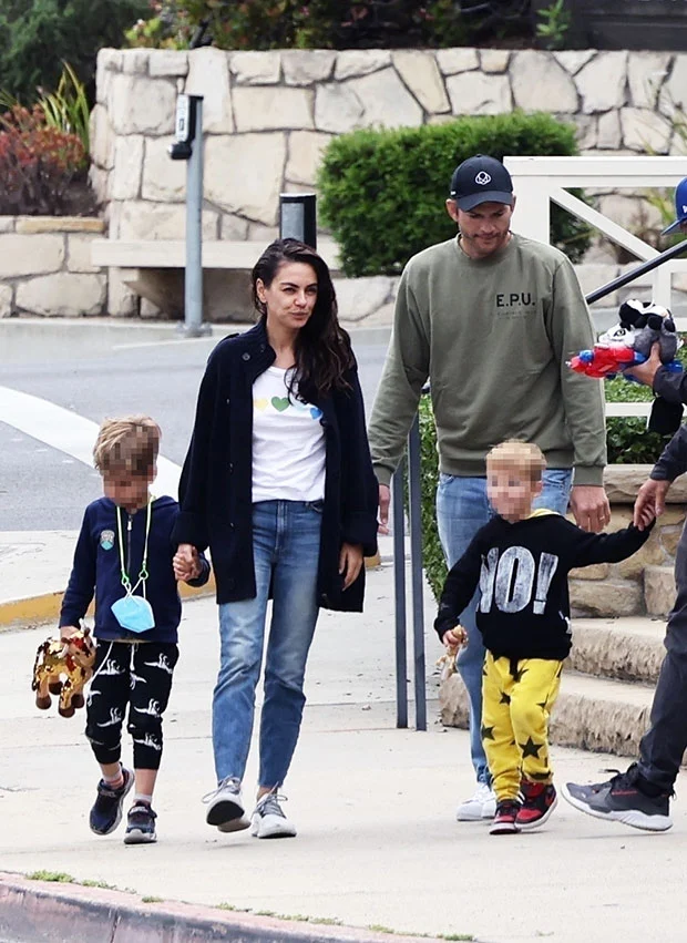 mila kunis ashton kutcher with their kids backgrid embed
