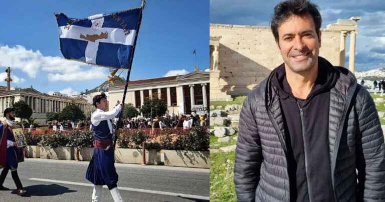 Νίκος Παπαδάκης: Παρέλασε κρατώντας τη σημαία της Παγκρητίου Ενώσεως