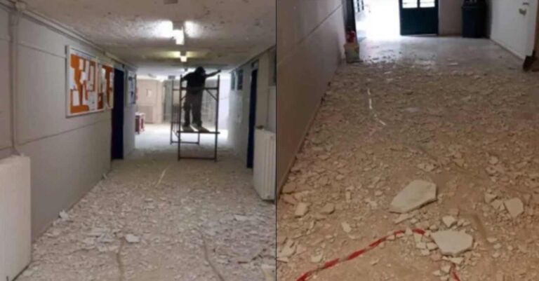 ΤΕΦΑΑ Αθηνών: Τριτοκοσμικές εικόνες, κατέρρευσε ταβάνι σε κεντρικό διάδρομο του πανεπιστημίου