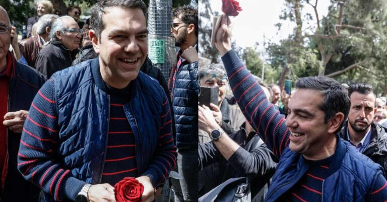 Στη Νέα Σμύρνη ο Αλέξης Τσίπρας – Έκανε περίπατο στην πλατεία, κρατώντας ένα κόκκινο τριαντάφυλλο