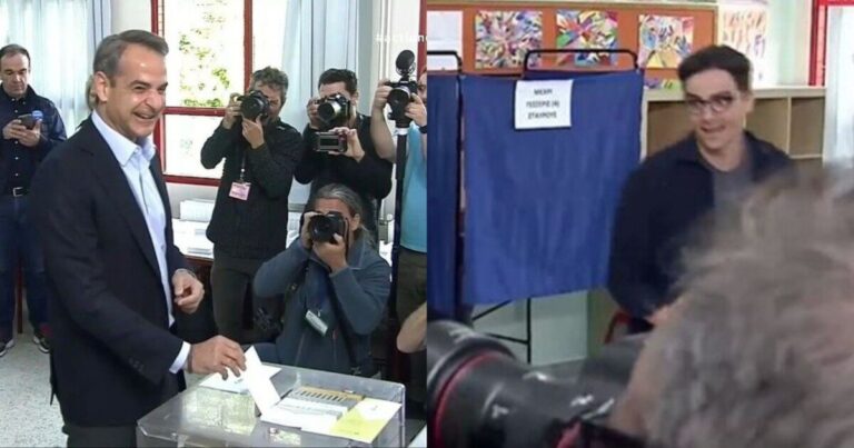 «Λύθηκαν» στα γέλια στο εκλογικό κέντρο: Επική ατάκα Μητσοτάκη για τον γιο του που αργούσε να βγει απ’το παραβάν