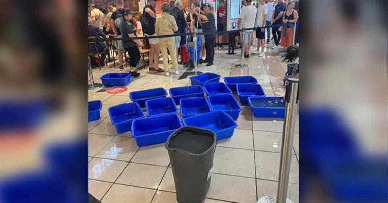 Εικόνες ντροπής στη Ρόδο: Πλημμύρισε το αεροδρόμιο και μαζεύουν τα νερά με κουβάδες