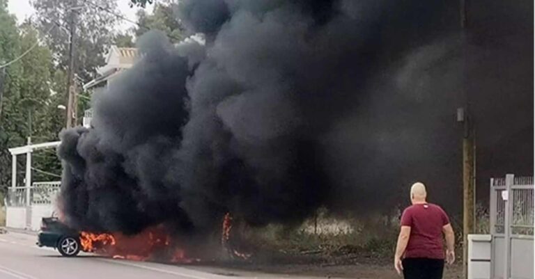 Απίστευτο ατύχημα: Αυτοκίνητο έπεσε σε κολώνα και πήρε φωτιά