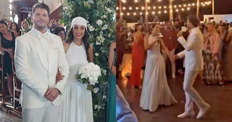 «Μέχρι τον ουρανό μαζί σου»: Η επική είσοδος του Λούκα Γιώρκα – Βασιλική Σαλαμπάση στο γαμήλιο πάρτι τους