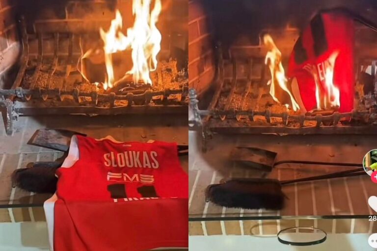 Οπαδός του Ολυμπιακού άναψε το τζάκι εν μέσω καύσωνα για να κάψει τη φανέλα του Σλούκα