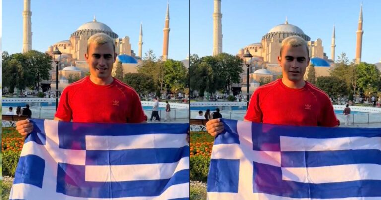 Έξαλλοι οι Τούρκοι με Έλληνα που σήκωσε την ελληνική σημαία μπροστά από την Αγία Σοφία