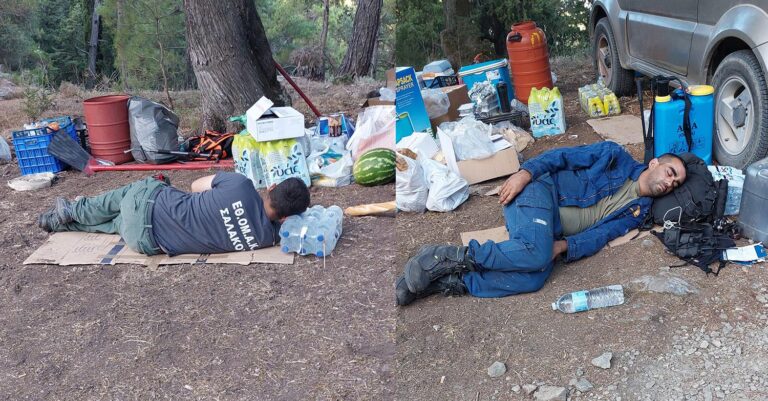 Φωτιά στη Ρόδο: Συγκλονίζουν φωτογραφίες εθελοντών που κοιμούνται μέσα στα καμένα