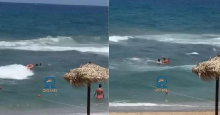Κρήτη: Η στιγμή που ναυαγοσώστης βουτά στα κύματα και σώζει μητέρα και κόρη από πνιγμό