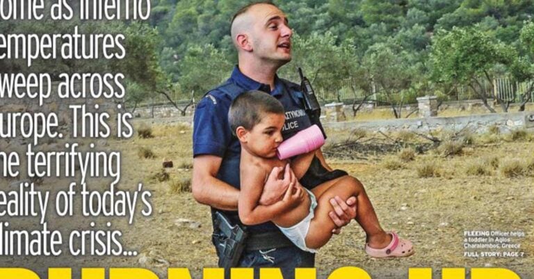 Πρωτοσέλιδο στα ξένα ΜΜΕ ο αστυνομικός που έσωσε ένα παιδί από την πυρκαγιά