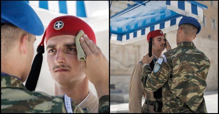 Βαθιά υπόκλιση από όλους μας: Οι εύζωνες ακίνητοι στις θέσεις τους, παρά τον καύσωνα με 40 βαθμούς θερμοκρασία