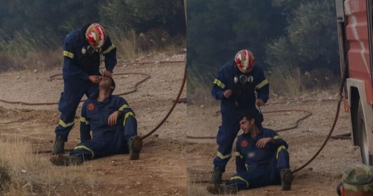 Ήρωες χωρίς μπέρτα: Πυροσβέστης βοηθά συνάδελφό του μέσα στις φλόγες της Πάρνηθας – Συγκλονιστικές εικόνες