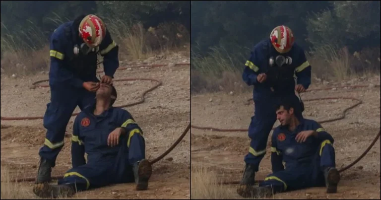 Πυροσβέστης βοηθά συνάδελφό του μέσα στις φλόγες της Πάρνηθας: Συγκλονιστικές εικόνες