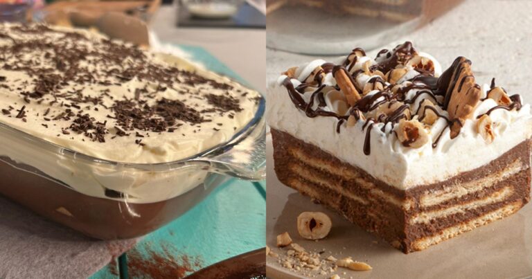 Φτιάχνεται σε 5 λεπτά: Δροσερό γλυκό ψυγείου με μπισκοτένια βάση, αφράτη κρέμα & σοκολάτα