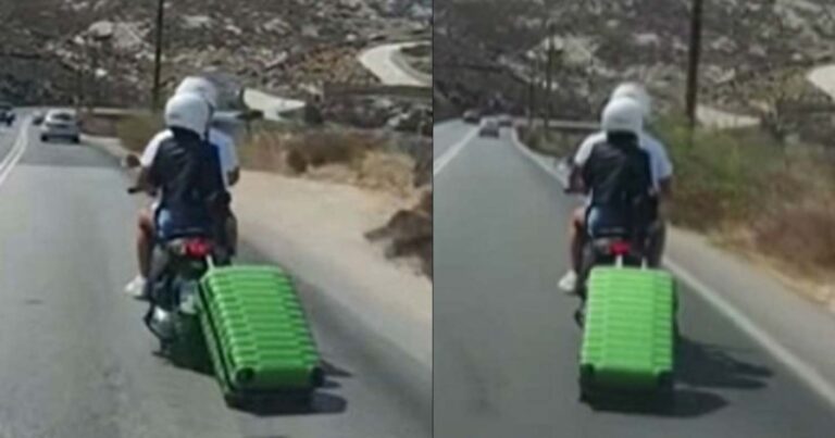 «Ζήσε το μύθο σου στη… Μύκονο»: Οδηγούσε σκούτερ και έσερνε βαλίτσα με ροδάκια