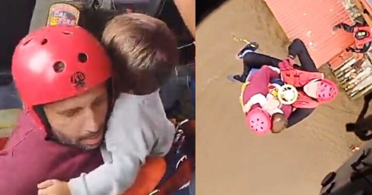 Κακοκαιρία Daniel: Διασώστης απεγκλωβίζει πατέρα και παιδί από στέγη στην Καρδίτσα