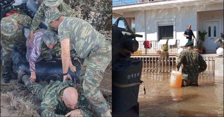 Μπράβο σου παλικάρι μου: Πεζοναύτης ξαπλώνει στις λάσπες για να πατήσουν πλημμυροπαθείς ηλικιωμένοι