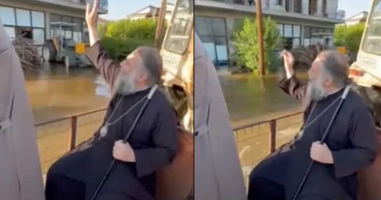 Τρίκαλα: Ο Μητροπολίτης Χρυσόστομος από την καρότσα τρακτέρ ευλόγησε τους πλημμυροπαθείς