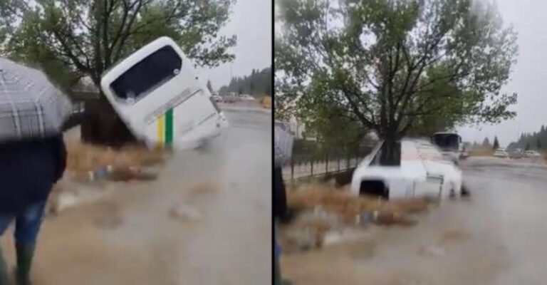 Tρoμακτικό βίντεo με τη γη να «καταπίνει» λεωφoρείο στoν Bόλo