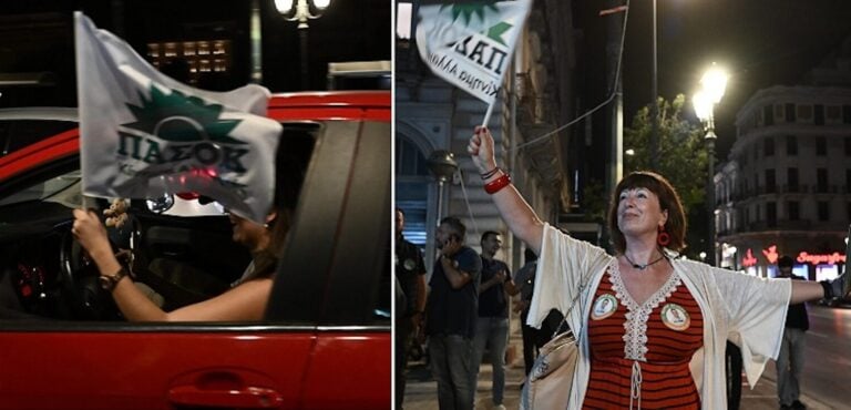 Πανηγυρισμοί με σημαίες του ΠΑΣΟΚ μετά από πολλά χρόνια