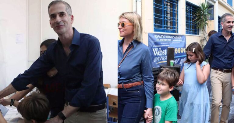 Σαν τους γαλαζοαίματους: Ψήφισε ο Κώστας Μπακογιάννης συνοδευόμενος από τα παιδιά του και τη Σία Κοσιώνη