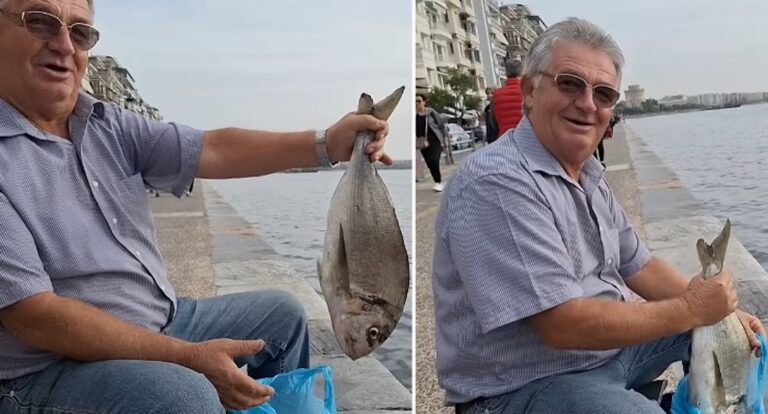 Έπιασε τεpάστια τσιπούρα στον Θερμαϊκό και θα την φάει, παρά τα λύματα στα νερά