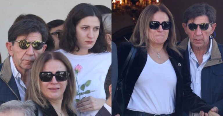 Με μαύρα γυαλιά και ένα κόκκινο τριαντάφυλλο: Υποβασταζóμενη η Μπέσσυ Μάλφα στην κηδεία της Κάτιας Νικολαΐδου