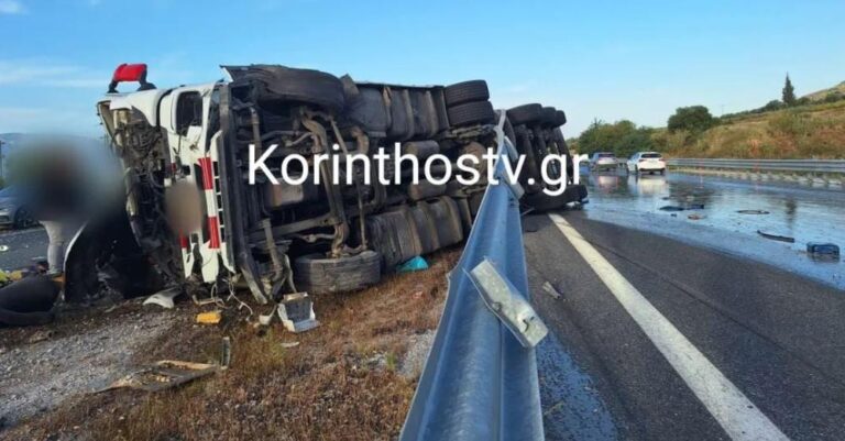 Εθνική Κορίνθου-Πατρών: Εκτροπή και ανατροπή φορτηγού στο Ζευγολατιό