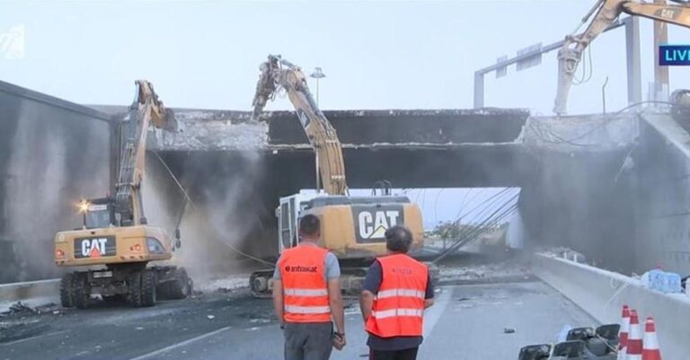 Ίσθμια: Κατεδαφίζουν τη γέφυρα στην Εθνική μετά την έκρηξη σε βυτιοφόρο