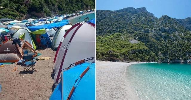 Εύβοια: «Πνίγηκε» στις σκηνές μια από τις ομορφότερες παραλίες του νησιού