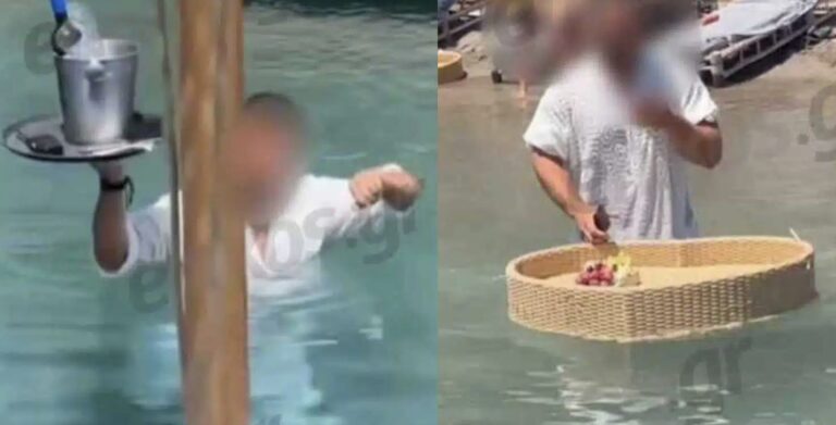 Ρόδος: Επέστρεψαν οι σερβιτόροι – «κολυμβητές» και οι ξύλινες πλατφόρμες στην θάλασσα – Οργή ξανά στα social media 