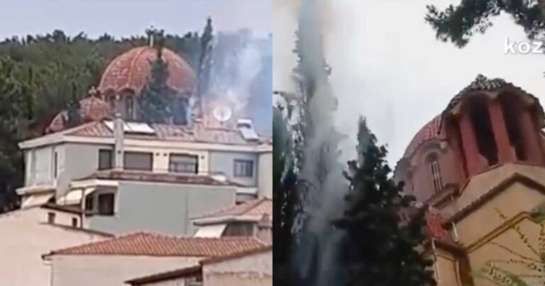 Κοζάνη: Έπεσε κεραυνός και πήρε φωτιά δέντρο δίπλα από εκκλησία μέσα στη πόλη
