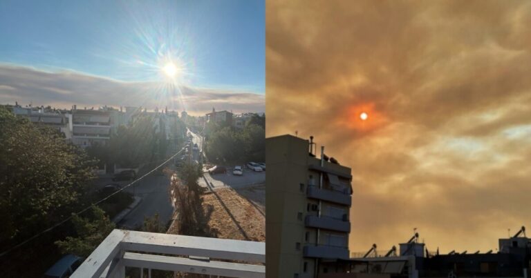 Μαύρισε ο ουρανός της Αττικής: Εικόνες κόλασης από την μεγάλη φωτιά σκέπασαν τον ουρανό