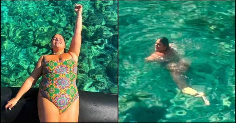 Δανάη Μπάρκα: Κολύμπησε στα καταπράσινα νερά των Κυκλάδων σαν μια σύγχρονη «γοργόνα»