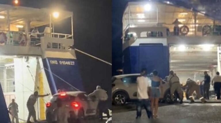 Νέο βίντεο με το ΙΧ ναι «αιωρείται» σε λιμάνι της Άνδρου – Τι δήλωσε ο καπετάνιος του πλοίου