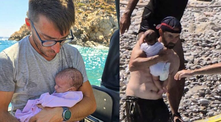 Συγκλονιστικό βίντεο με τη διάσωση προσφυγόπουλου 50 ημερών – Ήταν αποκλεισμένο σε βράχια στην Τήλο