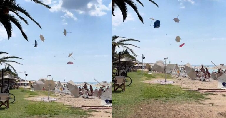 Δυνατός άνεμος σήκωσε στον αέρα ομπρέλες από παραλία της Χαλκιδικής