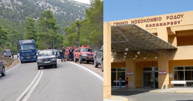 Δυο πυροσβέστες στο νοσοκομείο από τη φωτιά στη Ρόδο