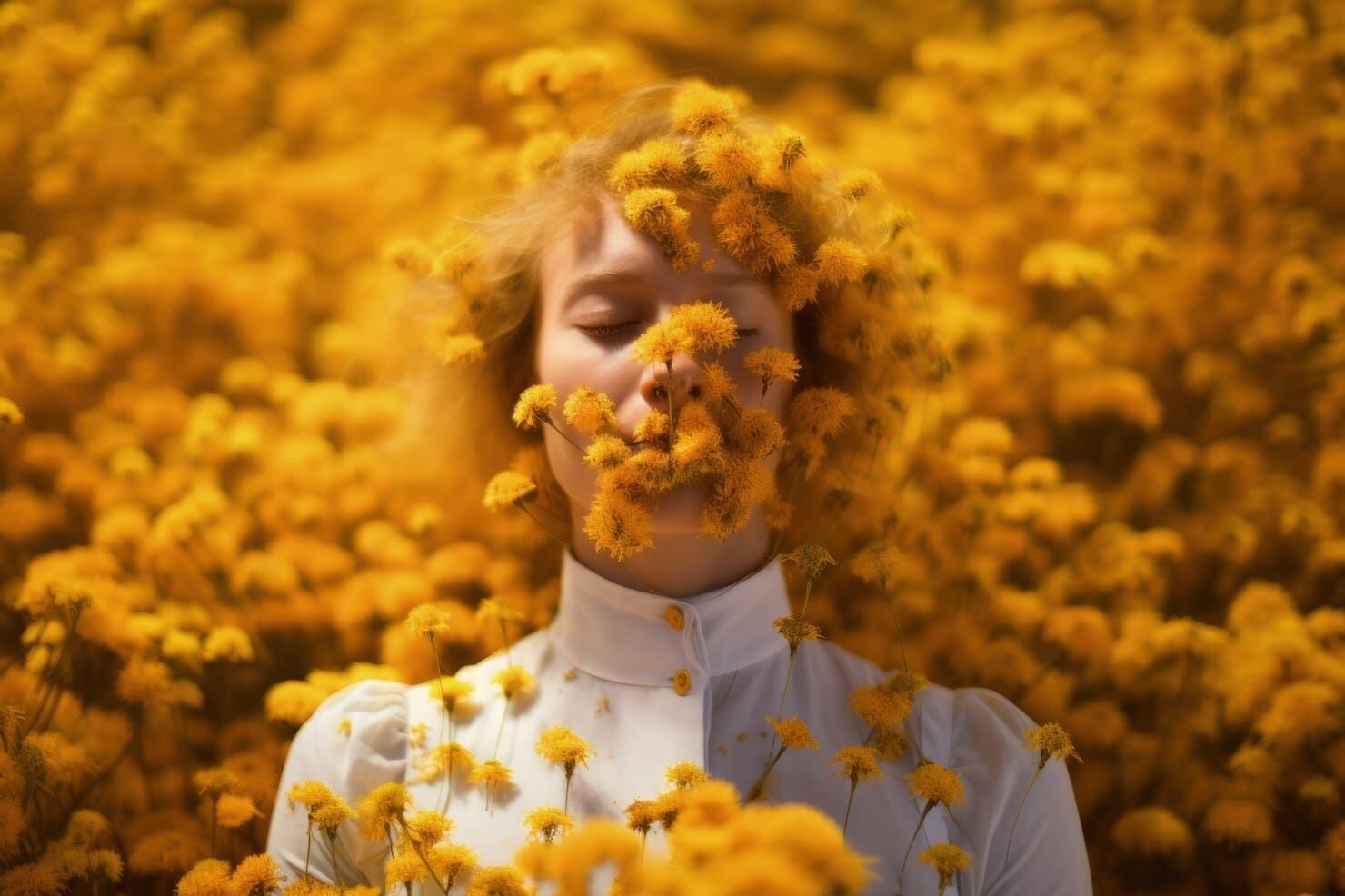 woman suffering from allergy by being exposed flower pollen outside 23 2151110650
