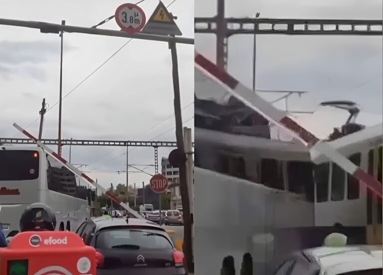 Συγκλονιστικό βίντεο: Παρ’ ολίγον σύγκρουση τρένου με λεωφορείο στην Αθήνα