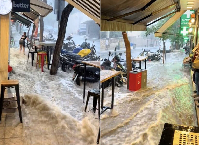 Κολωνάκι μόνο με εξωλέμβια: Απίστευτες εικόνες από την καταιγίδα έξω από τον Ευαγγελισμό