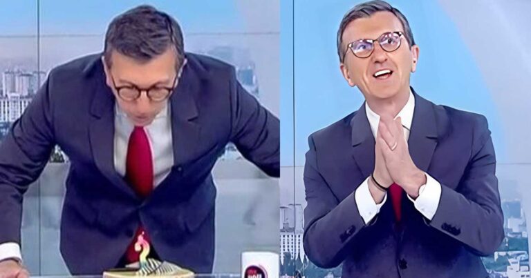 Μεγάλες στιγμές στο πλατό του ΣΚΑΪ – Έσβησε κεράκια στον «αέρα» ο Άρης Πορτοσάλτε