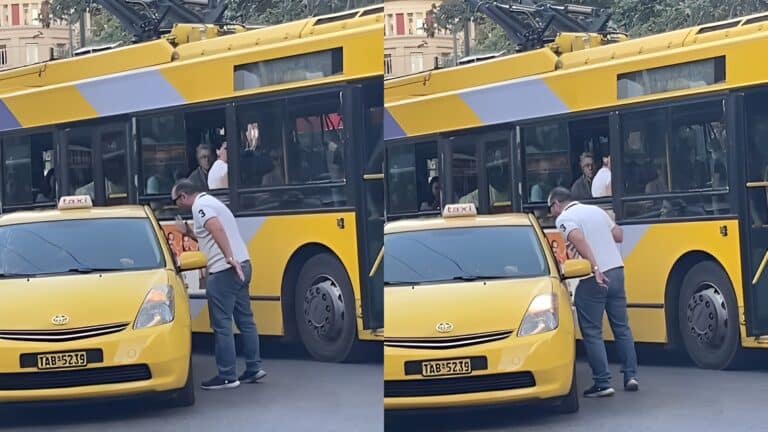 Άγριο πέσιμο οδηγού τρόλεϊ σε ταξιτζή μπροστά σε εκατοντάδες στο κέντρο της Αθήνας